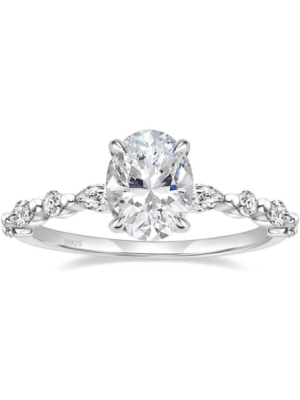 Elegant 925 Sterling Silver Oval Cut Engagement Ring for Women - Timeless Style